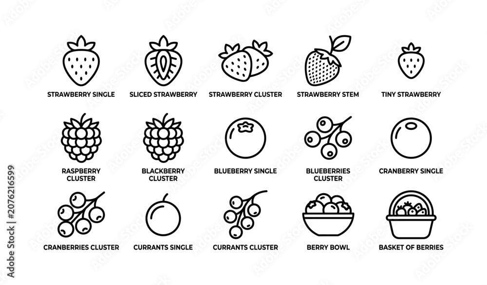 Fototapeta premium Berry icons depicting strawberries blackberries and blueberries