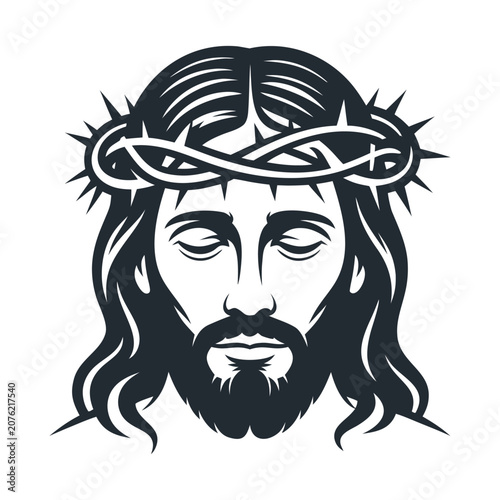 Jesus Christ Crown of Thorns Black Line Art Religious Illustration Logo Design