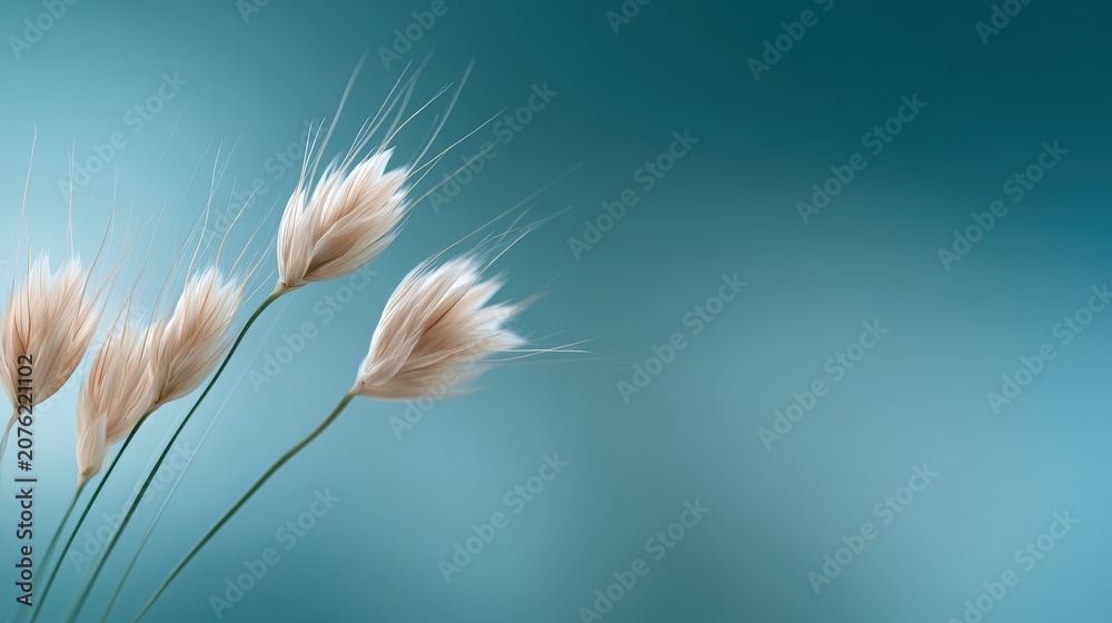 Fototapeta premium Stunning photo of elegant Wild Grass Blossom with Soft Blue Background for Natural Botanical Display.