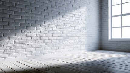 Stunning photo of photorealistic an interior with a white brick wall, useful for photo manipulations or Zoom backgrounds.