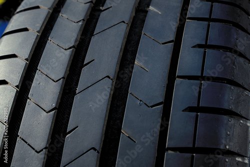 Modern car tire tread close up black rubber automobile tyre protector pattern texture vehicle safety and maintenance concept