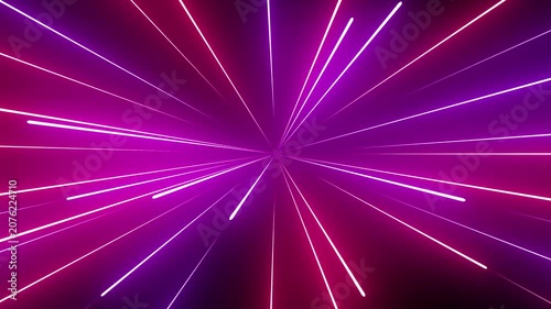 Neon speed lines laser beam light trails moving on black background. futuristic Sci Fi visual effects, energy beam.