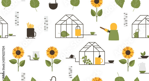 Colorful gardening and plant care flat vector icons set.
