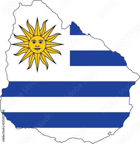 Isolated map of uruguay with national flag inside territory isolated background patriotism