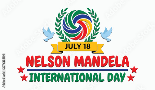 Fotografía Nelson mandela international day logo with colorful design and laurel wreath