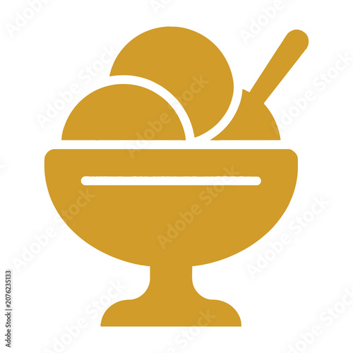 Golden dessert bowl with spoon and scoops