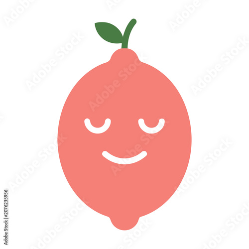 Smiling pink lemon with green leaf on top