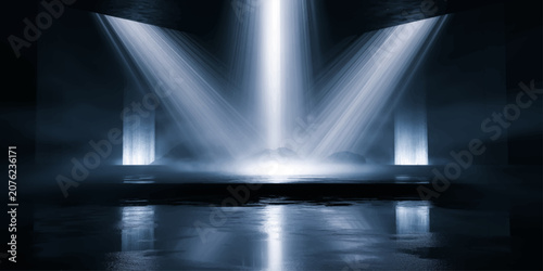 Foto Night fountain in a park illuminated by colorful spotlights flowing water motion