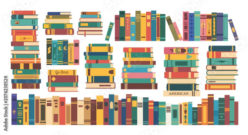 Bild auf Leinwand Colorful book stacks, book collection icons, library books, educational resource