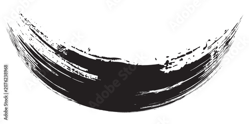 A bold, abstract black brush stroke forming a partial circle, reminiscent of a Zen Enso symbol, on a white background.