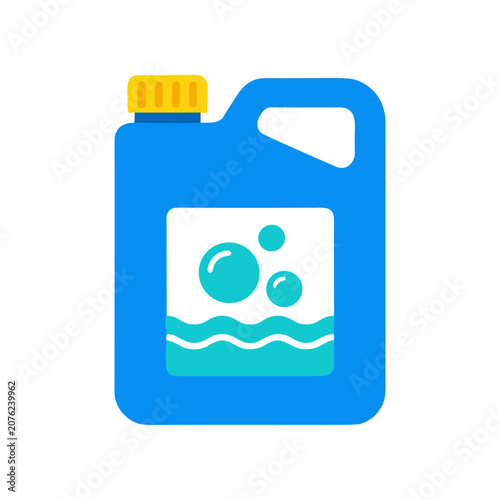 Foto Blue plastic laundry detergent bottle.