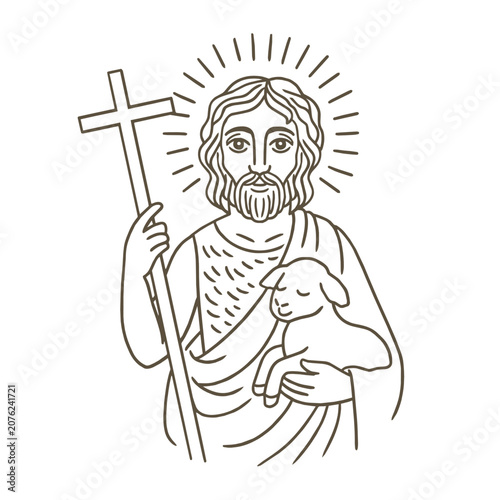 Canvastavla John the Baptist with a lamb and cross, major religious figure in Christianity