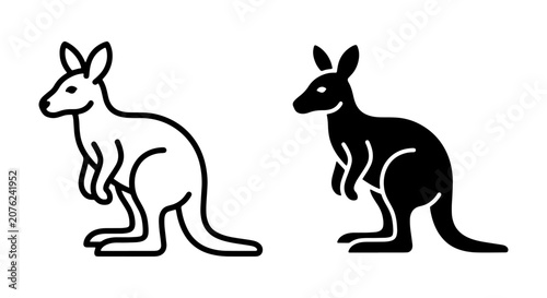 Fotografie Kangaroo Icons Set, Australian Wildlife Silhouette Vector Graphics, Simple Anima