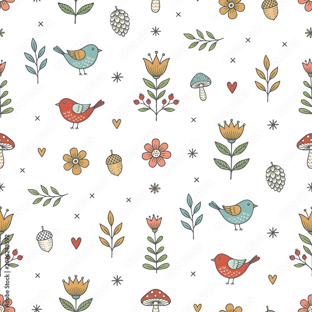 Obraz premium seamless pattern with birds and flowers