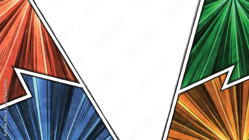 Fototapeta premium Comic Book Sunburst Background Template with Superhero Halftone Border and Copy Space