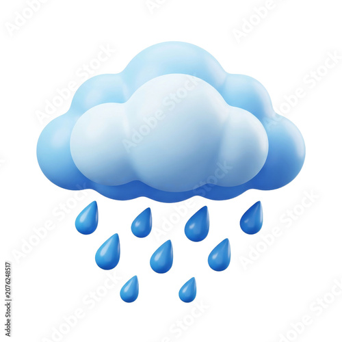 3D Rainy Cloud Icon Isolated Transparent Background PNG Image
