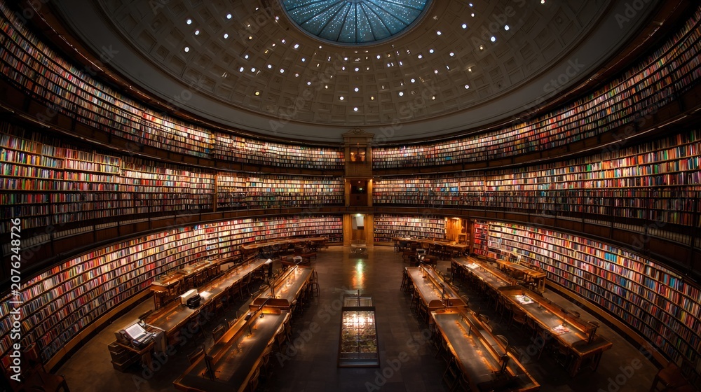 Obraz premium Historic library interior with bookshelves