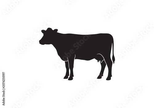 Simple standing cow silhouette vector illustration isolated on white background