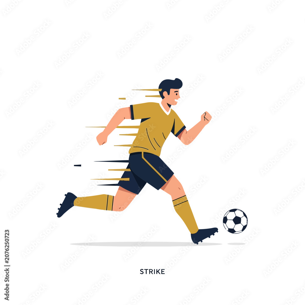 Fototapeta premium Dynamic soccer player in motion, kicking a football with speed and agility on a white background.