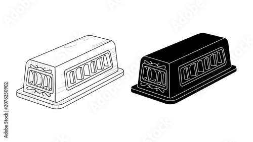 Bild auf Leinwand Coffin and Casket Line Art: Two stylized representations of a coffin or casket, one in outline and one in solid black, presented side-by-side, evoking themes of finality and remembrance