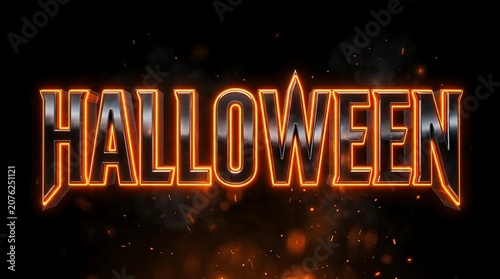 Halloween text logo with glowing orange neon light effect