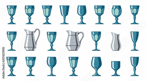 Blue glass wine goblets and beverage decanters.