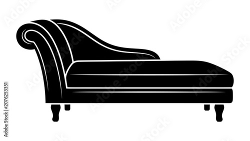 Obraz na płótnie Elegant Black Chaise Lounge: A classic black chaise lounge with a rolled arm and tufted back, exuding timeless sophistication and comfort