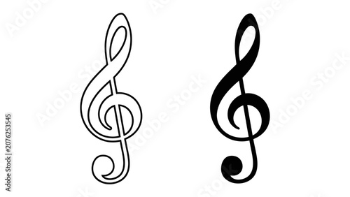 Foto Two Treble Clefs: A striking graphic representation featuring a black and white treble clef symbol, a fundamental element of musical notation