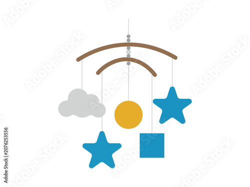 Baby mobile vector, nursery hanging toy with stars and clouds, eps