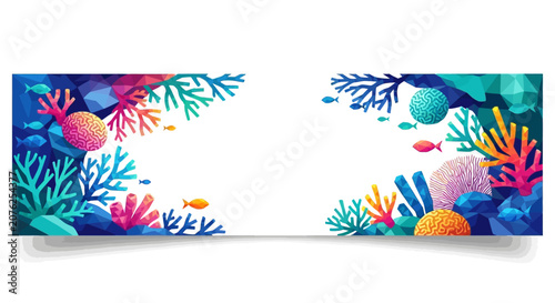 Vibrant underwater coral reef frame with tropical fish and marine life