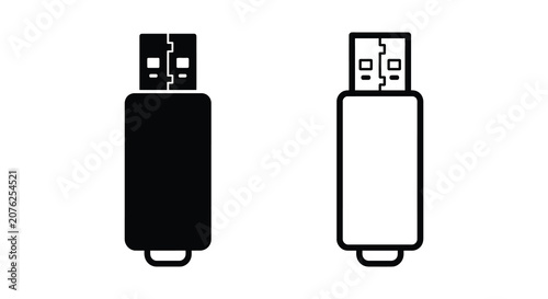 Usb Flash Drive Silhouette Icon Black And White Graphic