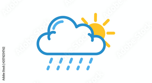 Weather forecast icon set featuring cloud sun and rain in minimalist flat design