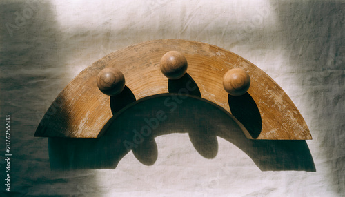 Worn Oak Wooden Plank Curved Arch Balance Beam Isolated on White Background