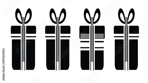 Foto Gift boxes rendered in black and white silhouette style are arranged in a horizontal row to represent festive occasions