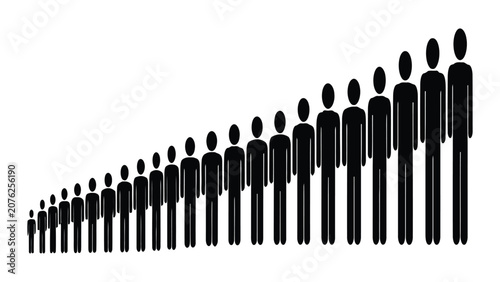 Φωτογραφία People silhouettes arranged in a rising line represent population growth or team hierarchy progression