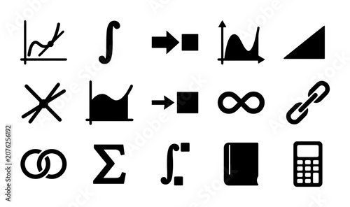 Math and Science Icons: Calculus, Algebra, Geometry Symbols, Vector Graphics