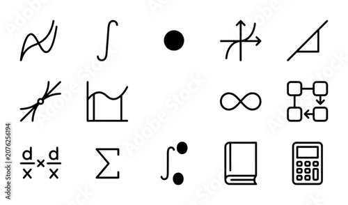 Math Symbols Vector Icons Set, Calculus Formulas, Algebra Graphics, Education Concepts