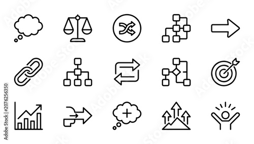 Business Process Flowchart Icons: Strategy, Growth, Success, Workflow, Data Analysis