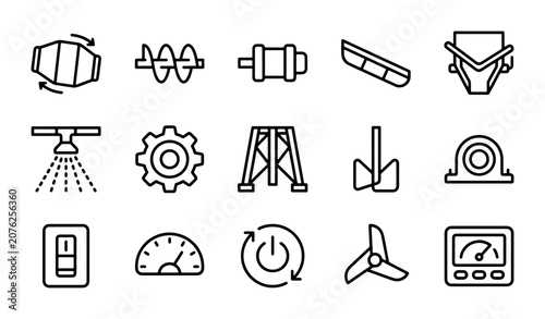 Industrial Equipment Icons: Machinery, Tools, and Controls for Manufacturing and Engineering