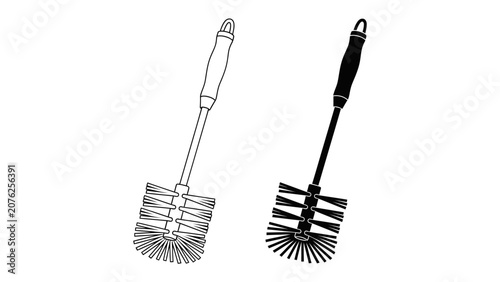 Fotografía Toilet brush line art and silhouette: A comparison of a toilet brush, presented in both a clean line art drawing and a stark silhouette, highlighting its form and function for hygiene