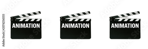 Fotografía Animation movie clapperboard isolated on white background, set of cartoon film c