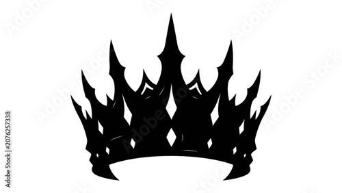 Tableau sur toile Black Crown Silhouette: An ominous black silhouette of a crown, featuring sharp, angular spikes, evoking themes of power, royalty, and dark fantasy