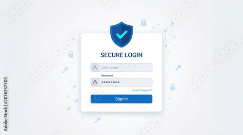 Secure login screen with shield icon on digital interface for cybersecurity protection
