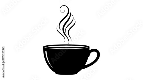 Obraz na plátne Steaming Coffee Cup: A black coffee cup with an inviting swirl of steam rising from its surface, representing warmth and a refreshing beverage