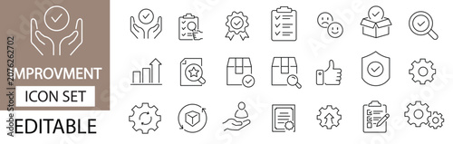 certivication and approval process minimal line icons set