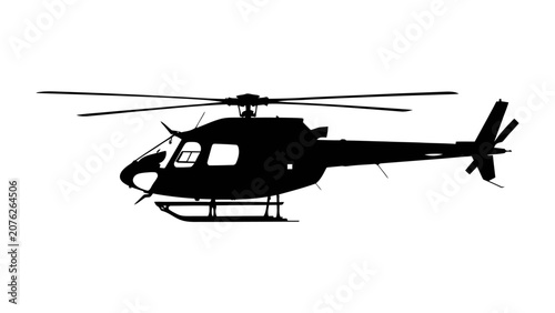 Foto Helicopter Silhouette: A striking black silhouette of a modern helicopter, showcasing its sleek design and complex rotor system against a clean background