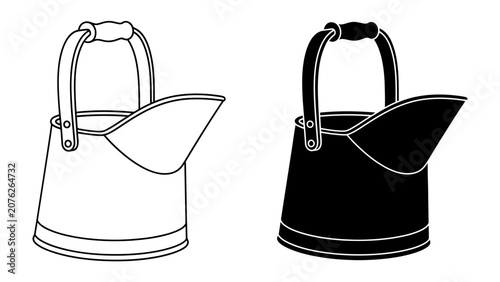 Tableau sur toile Coal Scuttle Designs: A side-by-side comparison showcasing two distinct designs of a coal scuttle, one in a clean white outline and the other in a bold black silhouette