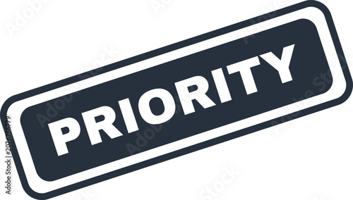 Tableau sur toile Priority black and white label stamp with bold white text