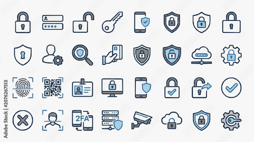 Fototapeta premium Collection of Cybersecurity and Digital Protection Icons