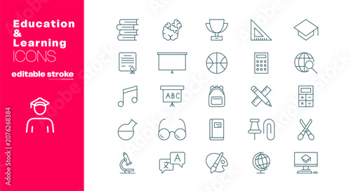 Education line icon. Set of icons for learning, education, and student life, editable stroke